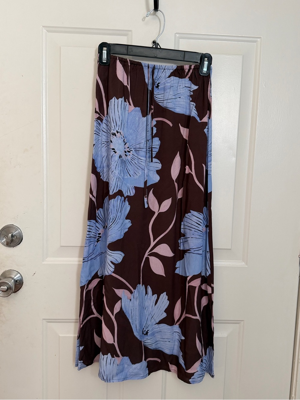 Petal & Pup Brown Maxi Skirt with Periwinkle and Pink Floral Print